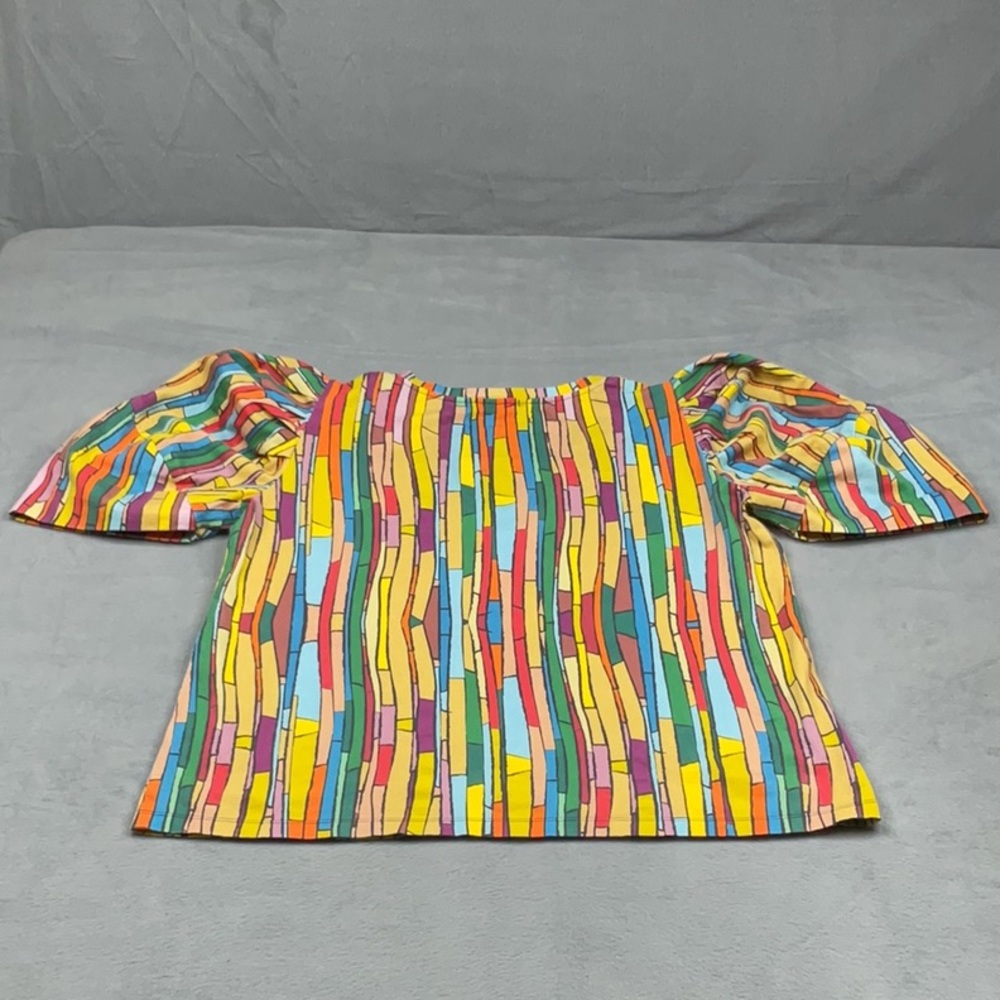 HOTTIE+LORD of Beverly Hills Puff Sleeve V-Neck Blouse – Retro Stripe Top, XL - Picture 5 of 5